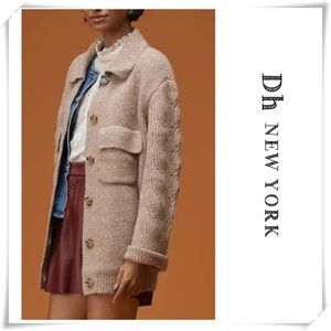 DH New York Taryn Chunky Cardigan Jacket in Natural Beige New with Tags Size S